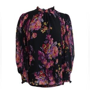 Amanda uprichard black floral long sleeve top size medium
